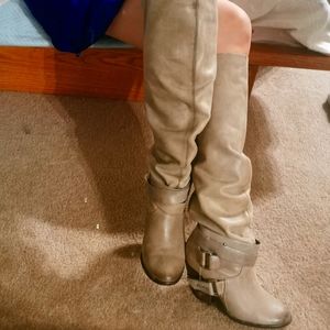 Leather high heel knee boots